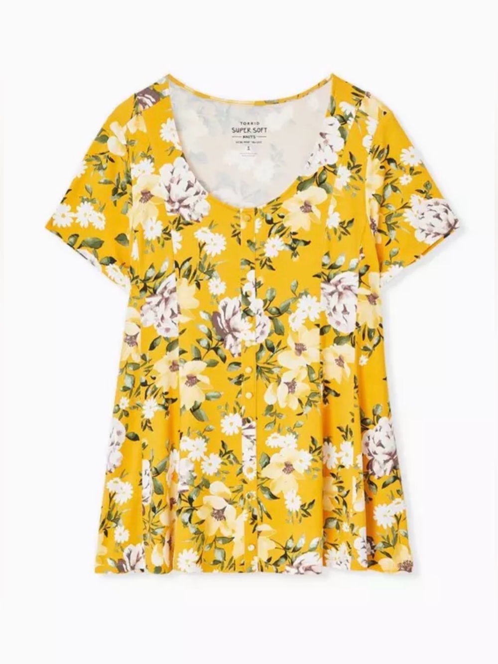 Torrid Super Soft Button-Front Seamed Top Size 00 M/L Yellow Floral
